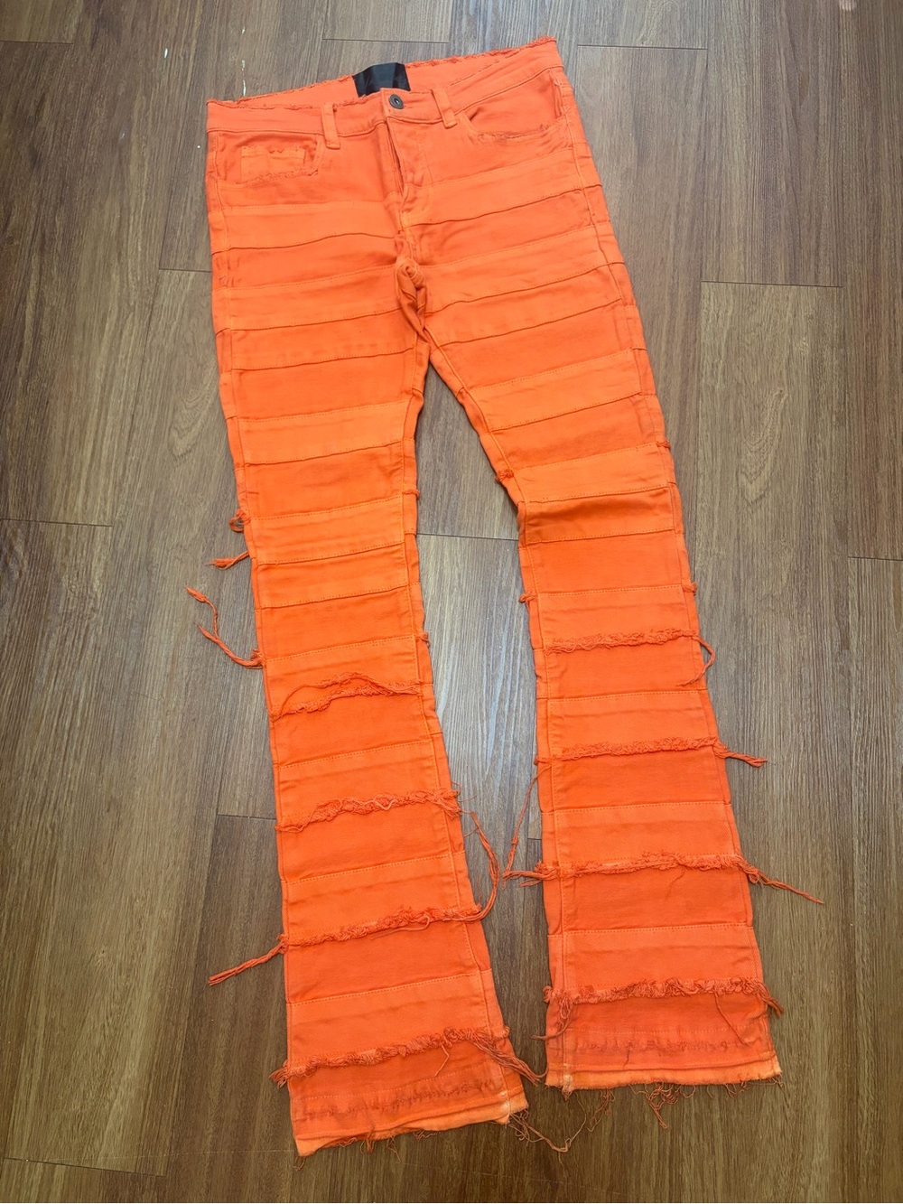 Valabasas Stacked Distressed Denim Orange Patchwork Jeans Ripped Sz 32